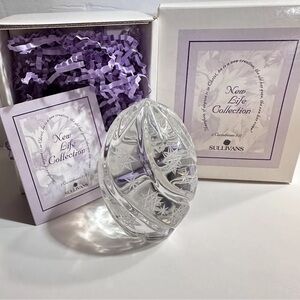 Sullivans 24% Crystal Egg Art Glass Paperweight W/ Box Etched Snowflakes Poland